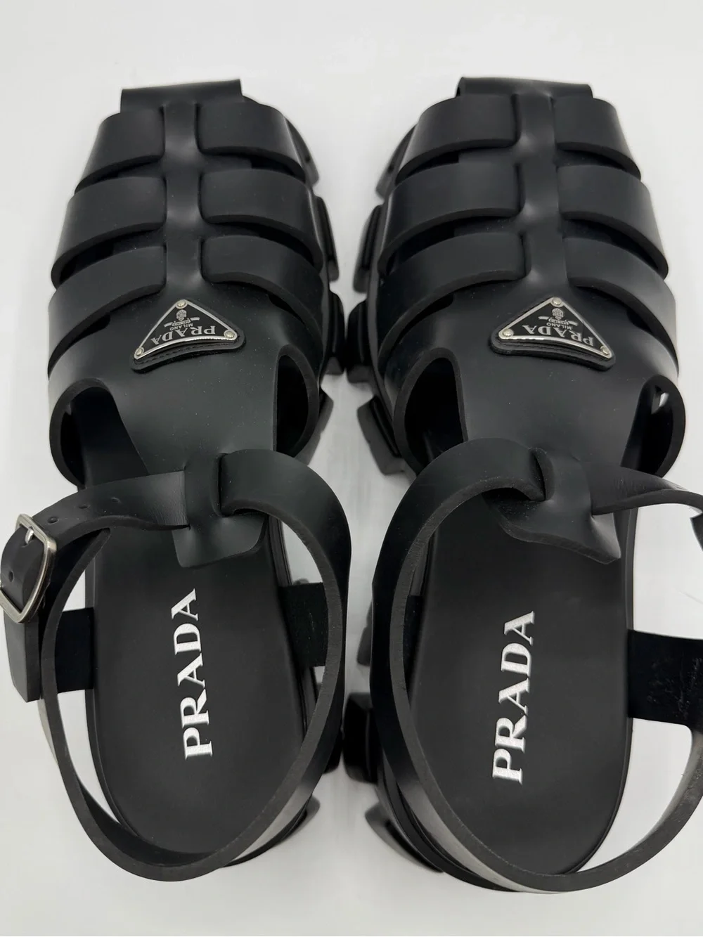 NIB Prada Black Rubber Ultralight Monolith Platform Chunky Strap Sandals EU 41